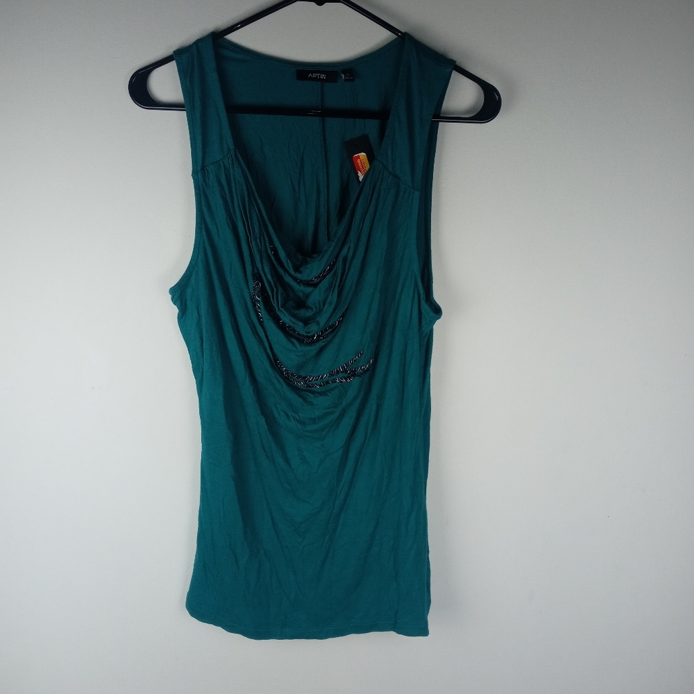 NWT Apt. 9 Feather Beaded Drape Neck Top Size XL